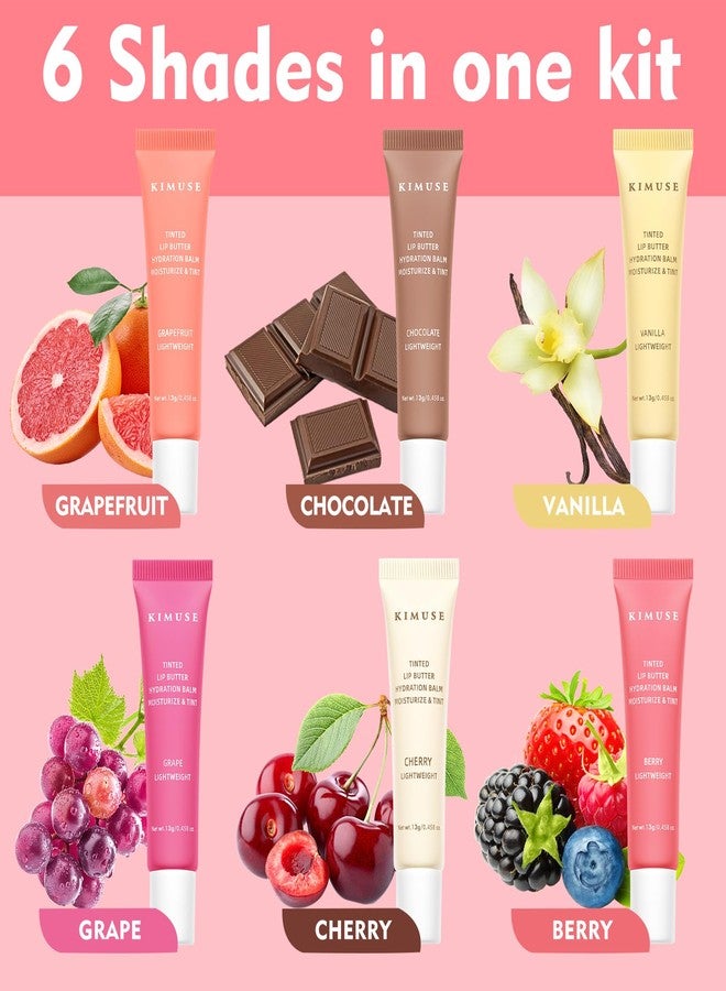 KIMUSE 6 Pcs Tinted Lip Butter Hydration Balm Set, 6 Flavored Shades Hydrating Plumping Gloss with Hyaluronic Acid & Vitamin E, Sheer Tint, Non-Sticky | Vegan Lip Care Makeup for Dry Lips & Daily - Image 3